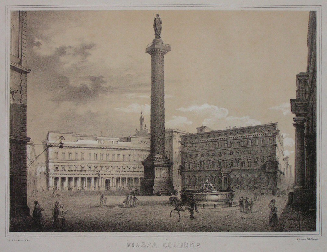Lithograph - Piazza Colonna - 